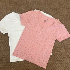 Pink and White Women's Short Sleeve Tees